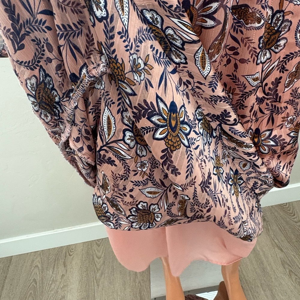 Lucky Brand Gabriella Maxi Dress Boho Flower Print Light Pink with Gold XS - Picture 12 of 13